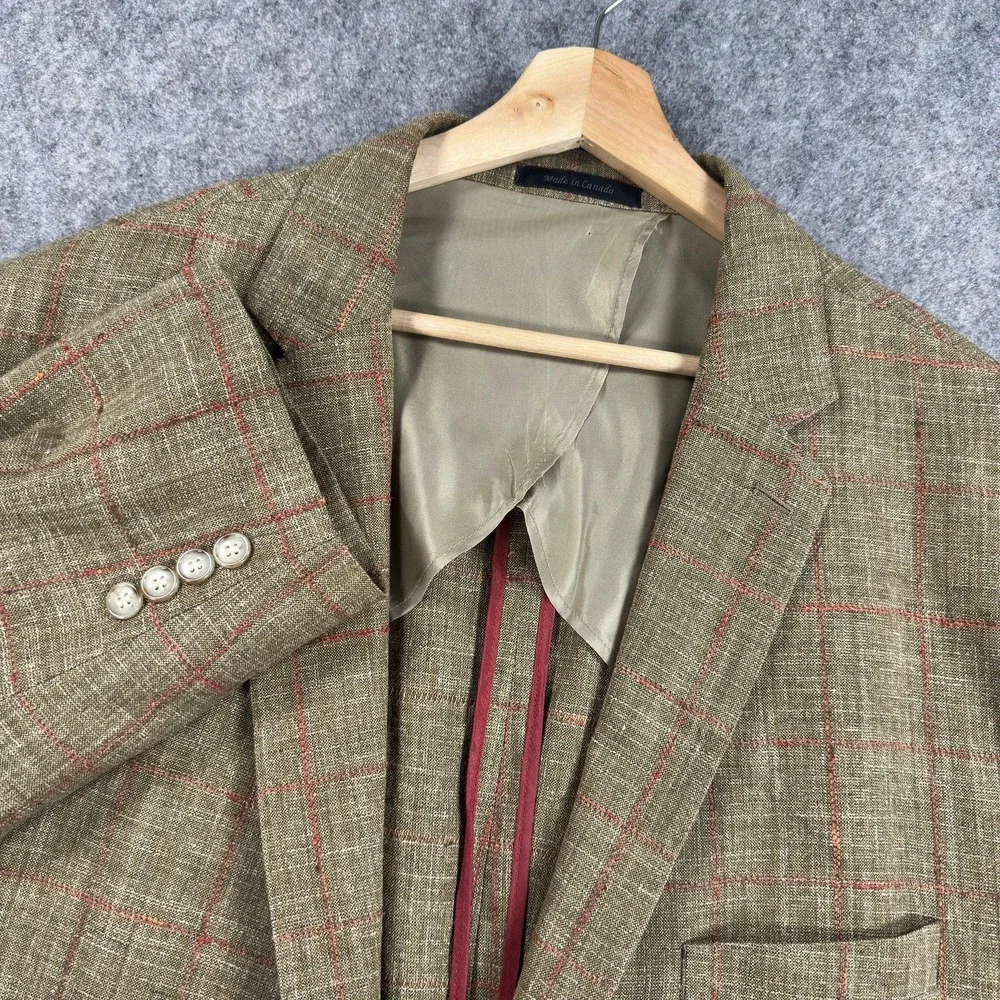 E Thomas Sport Coat Mens 56L Brown Plaid Wool Silk Linen Canada‎